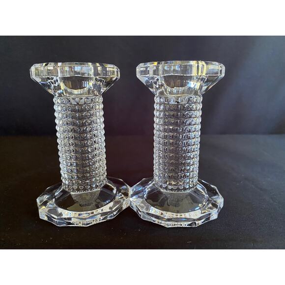 Set of 4 Stunning Crystal Candlestick Holders | Pillar Textured Stem - Picture 4 of 7